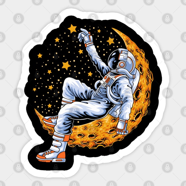 Astronaut sitting on the crescent moon Sticker by Pixel Poetry